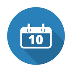 Flat white Calendar web icon with long drop shadow on blue circl