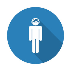 Flat white Head web icon with long drop shadow on blue circle