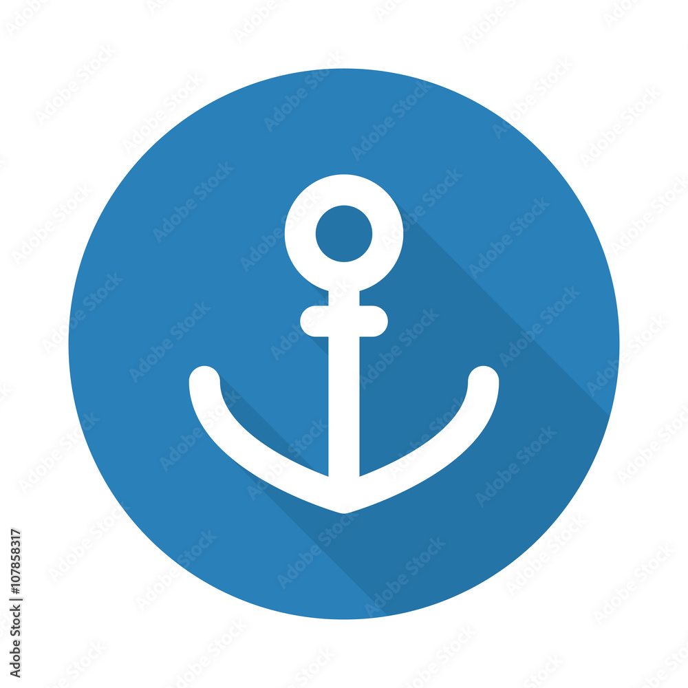 Wall mural flat white anchor web icon with long drop shadow on blue circle