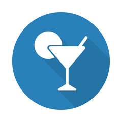 Flat white Cocktail web icon with long drop shadow on blue circl