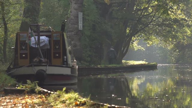 Autumn Along The Llangollen Canal With People Walking