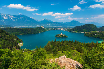 Fototapeta na wymiar Panoramic view of Bled Lake, Slovenia