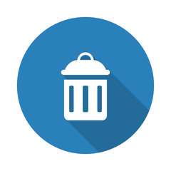 Flat white Delete web icon with long drop shadow on blue circle