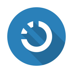Flat white Loading web icon with long drop shadow on blue circle