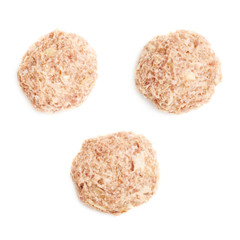 Set of raw miced meat over white isolated background