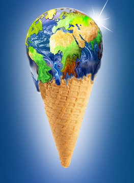 Die Erde schmilzt, Globus in Eiswaffel