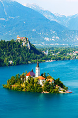 Naklejka premium Bled with lake in summer, Slovenia