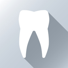 White tooth with long shadow effect. Vector background