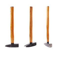 Set of big metal hammer over white isolated background