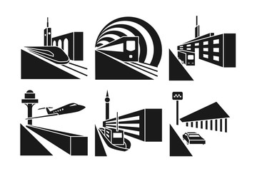 Transportation stations vector icons set