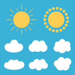 Flat design cartoon cute cloud and sun set, collection on blue background. - 107860979
