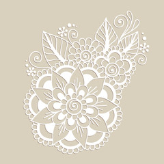 Hand-Drawn Abstract Henna Mehndi Flower Ornament 