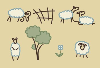 Sheep in the pasture. Vector illustration.