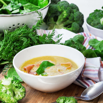Organic fresh vegetables and spring soup