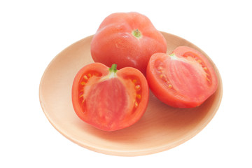 Fresh tomatoes , Whole and a half  on white background