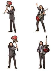Obraz premium Funny guitar player isolated on white