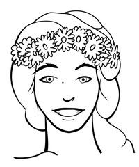 Woman with daisies. Vector illustration.