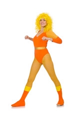 Young girl doing exercises on white