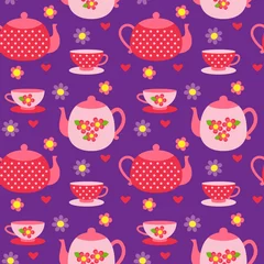 Fototapeten Vector pattern of teapots and cups © m_yulia