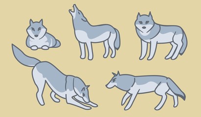 Wolves set. Vector illustration.