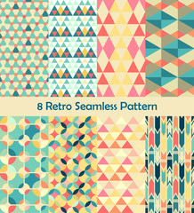 8 Retro different vector seamless patterns set