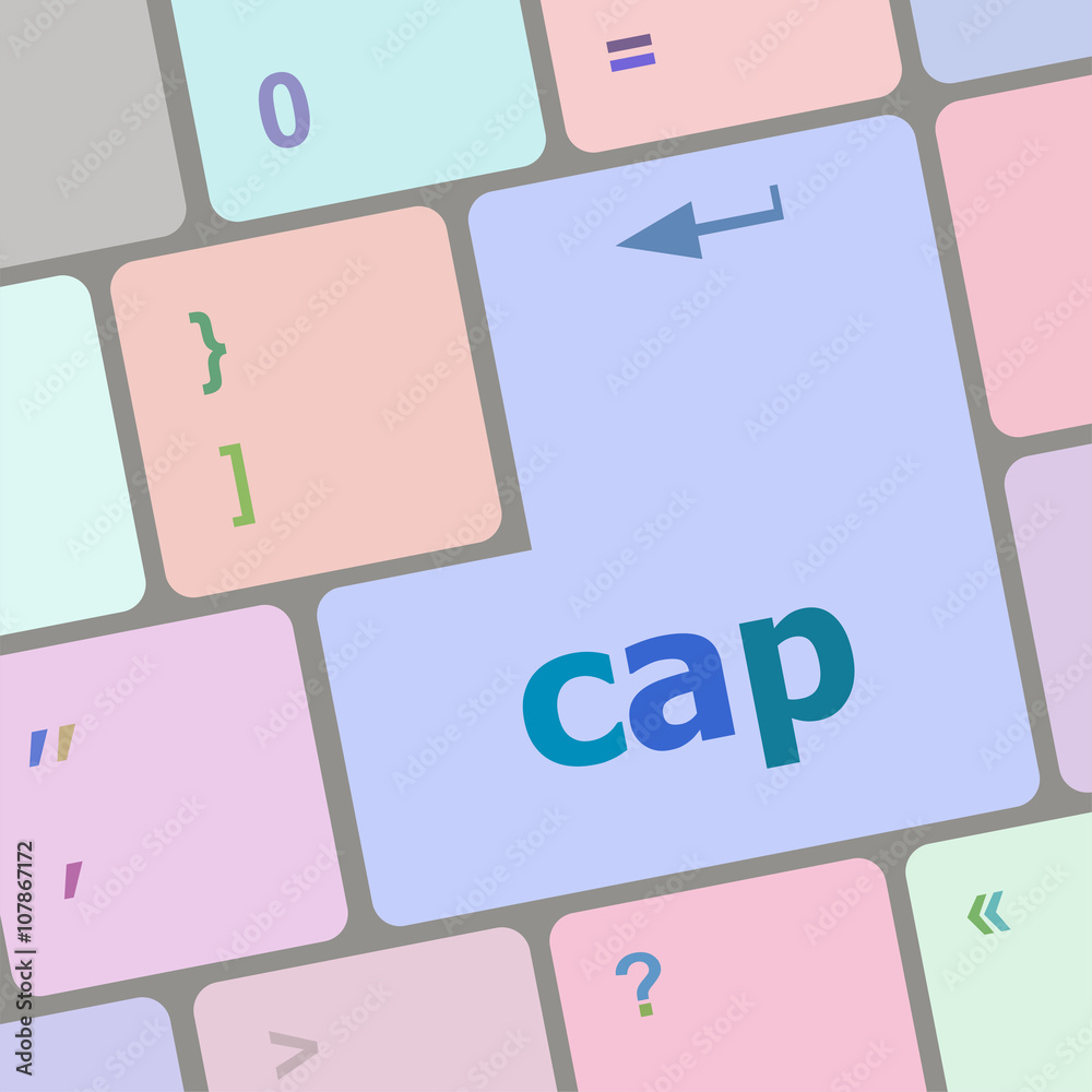 Poster cap key on computer keyboard button vector illustration