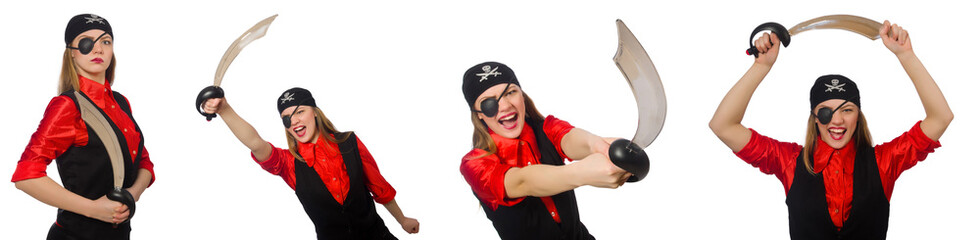 Woman pirate in various concepts on white