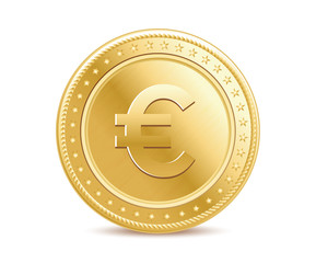 Golden isolated euro coin on the white background - obrazy, fototapety, plakaty