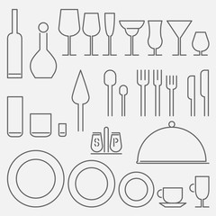 Restaurant kitchen isolated minimal icon set