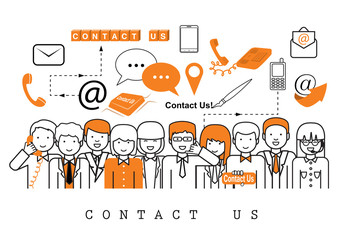 Business People-Contact Us-On White Background-Vector Illustration, Graphic Design.Business Concept And Content For Web,Websites,Magazine Page,Print,Presentation Templates And Promotional Materials