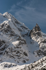 Tatra mountains in winter, Mnich mountain over Morskie Oko lake