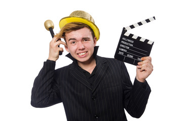 Funny man with movie clapboard