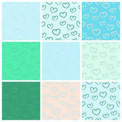 set of simple doodle pattern with hearts