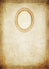 Old paper background with decorative border and frame.