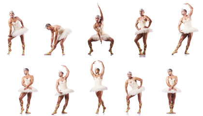 Man in ballet tutu isolated on white