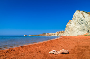 Xi Beach, Kefalonia Island, Greece. Beautiful view of Xi Beach, a beach with red sand in Kefalonia, Ionian Sea.