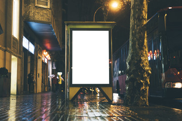 Mock up of blank advertising billboard on the bus stop