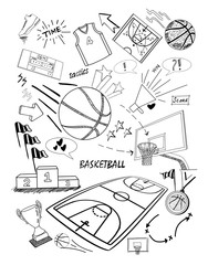 Naklejka premium Basketball doodles-hand drawing