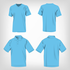 Sport baby blue t-shirt and polo shirt isolated set vector