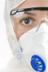 Scientist wearing protective suit
