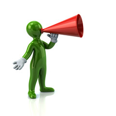 Illustration of green man with a megaphone