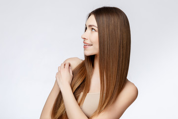 Naklejka premium Beautiful Woman with Clean Fresh Skin 