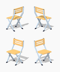 Folding chair. 3D lowpoly isometric vector illustration. The set of objects isolated against the white background and shown from different sides