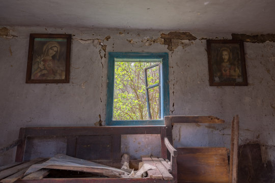 Interior of abandoned and ruined house