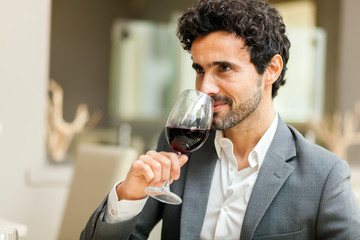     Man toasting wineglasses in a luxury restaurant