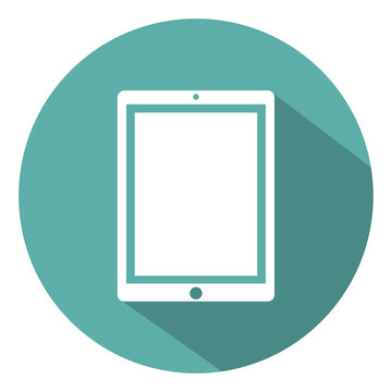 Tablet computer icon flat style with shadow on a green background, vector illustration