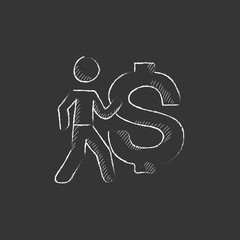 Businessman with big dollar symbol. Drawn in chalk icon.