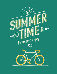 summer time typography poster with flat retro bicycle