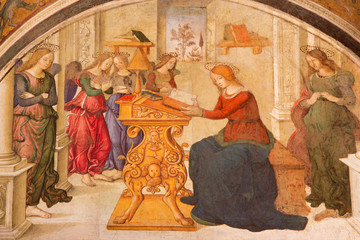 Rome - The fresco The Annunciation by helper of Aiuto del Pinturicchio (1489 - 1491) in Basso della Rovere chapel in church Basilica di Santa Maria del Popolo.