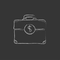 Suitcase with dollar symbol. Drawn in chalk icon.